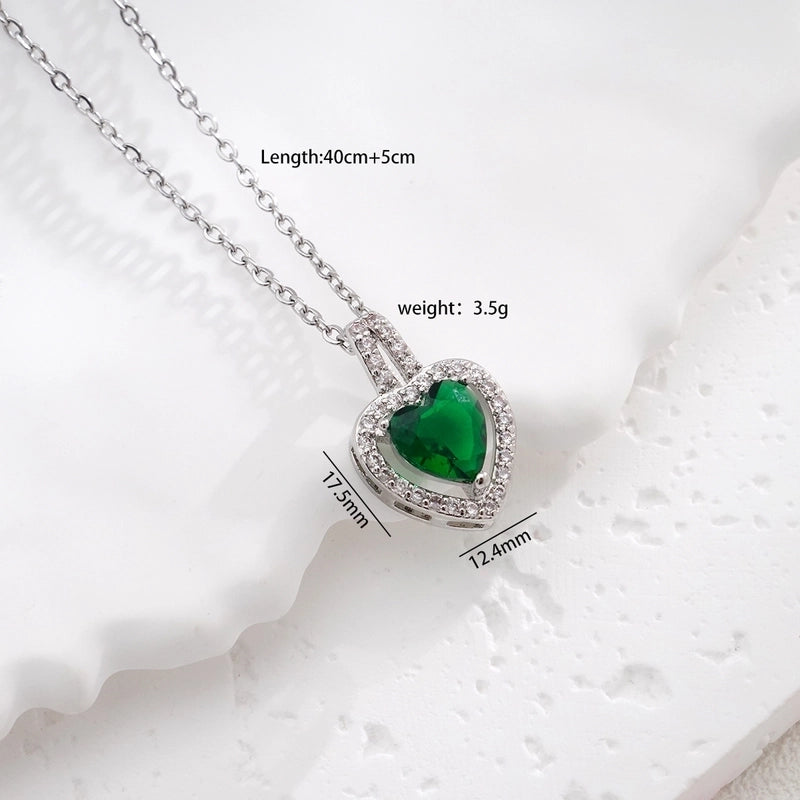 Glam Heart Shape 304 Stainless Steel Copper Zircon Inlay Earrings Necklace