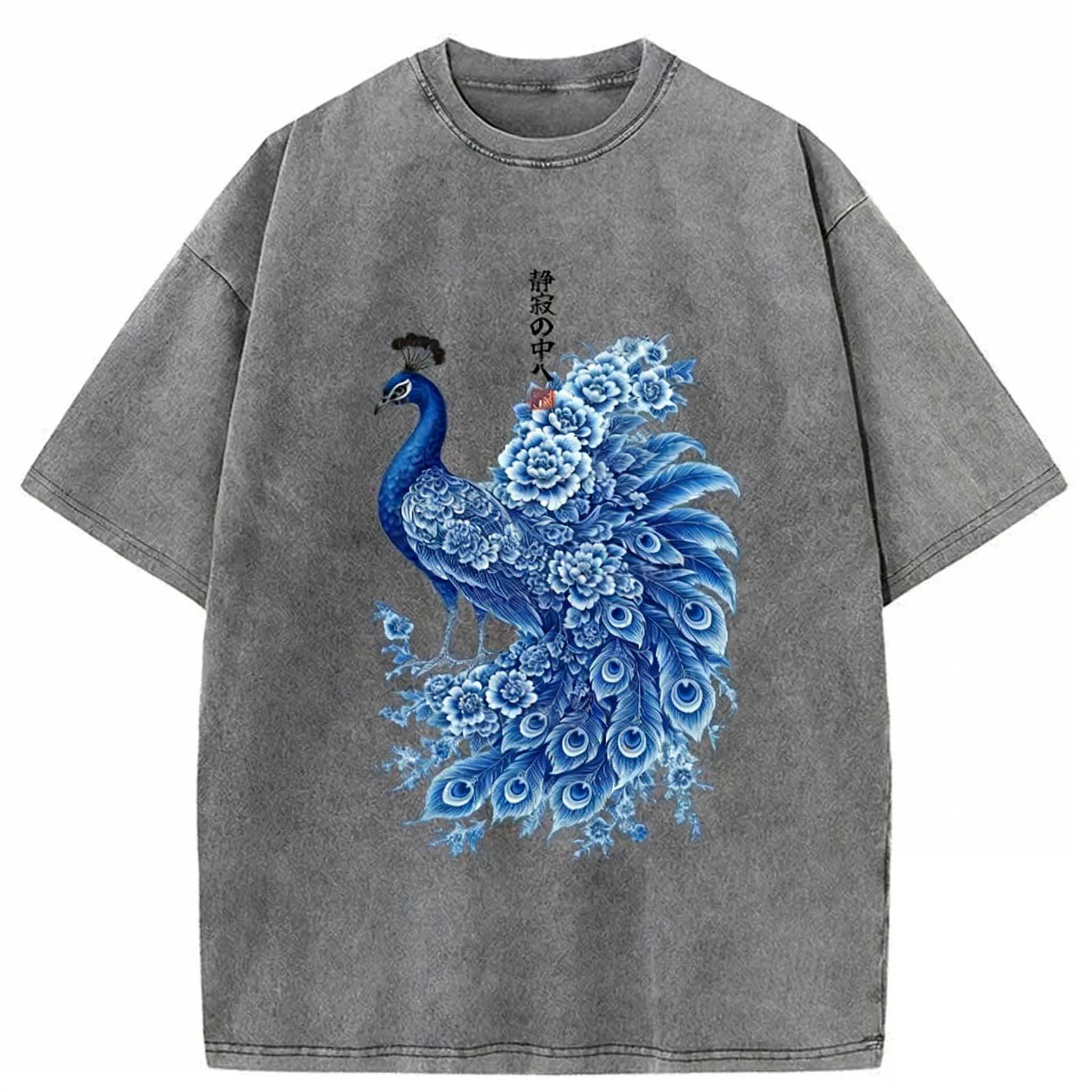 The Elegance Of An Ink-wash Peacock Washed T-shirt elevenforest