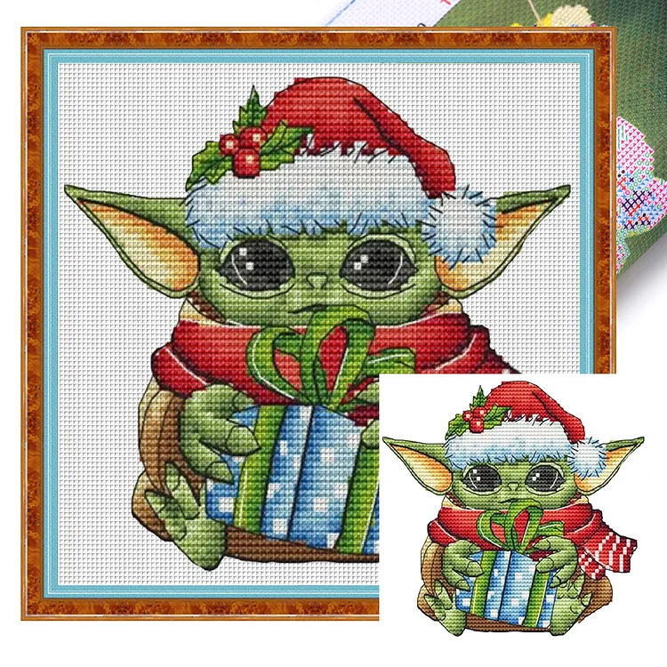 Christmas Yoda (25*25cm) 18CT Stamped Cross Stitch gbfke