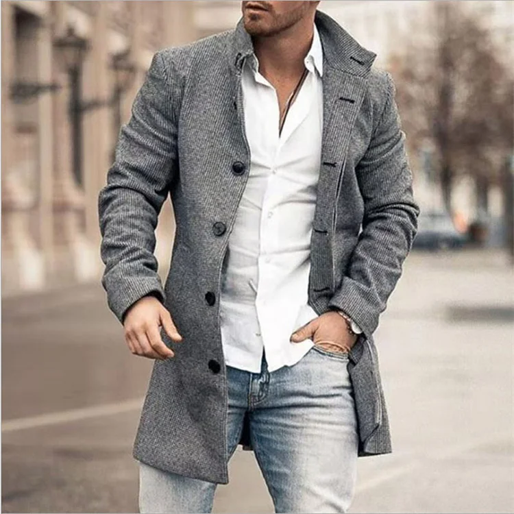 Casual Stand Collar Single Breasted Long Sleeve Overcoat