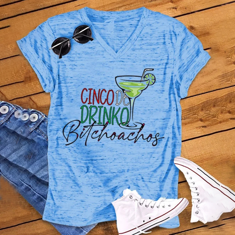 Cinco De Drinko Bitchoachos Print T-Shirt wearshes