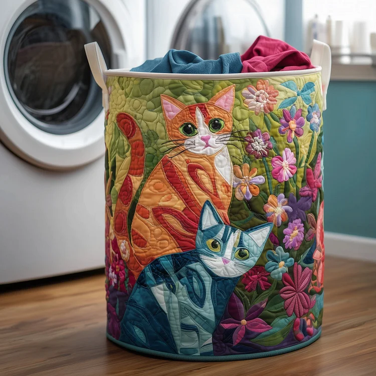 Whimsical Cat Quilted Laundry Basket GFTOYC61