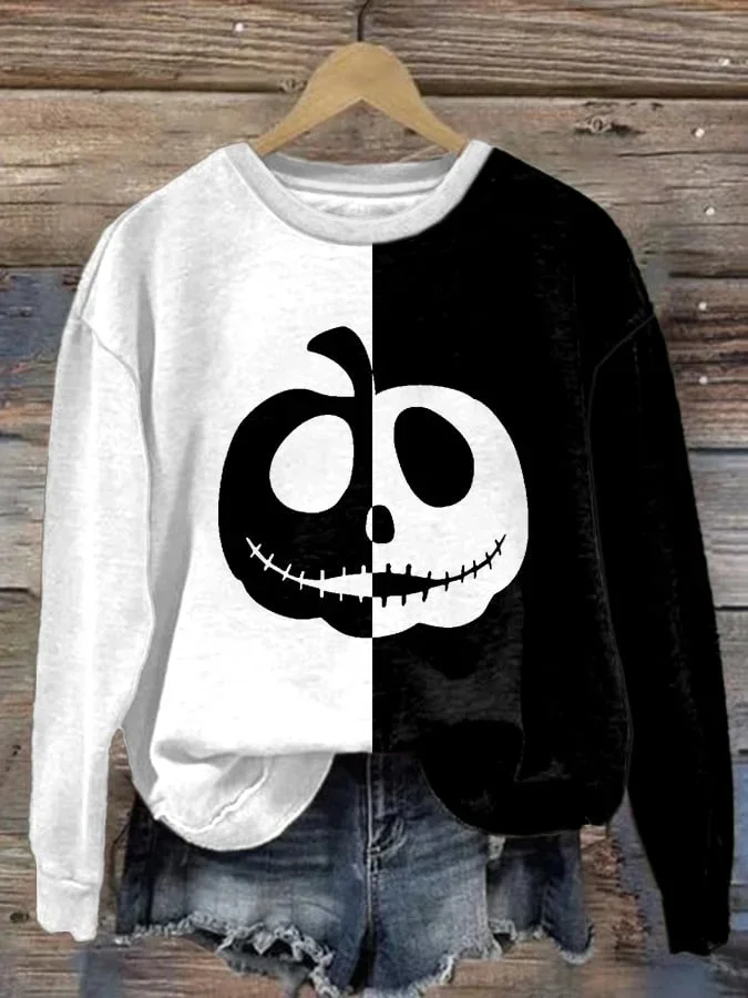 Plus Size Halloween skull print sweater VangoghDress