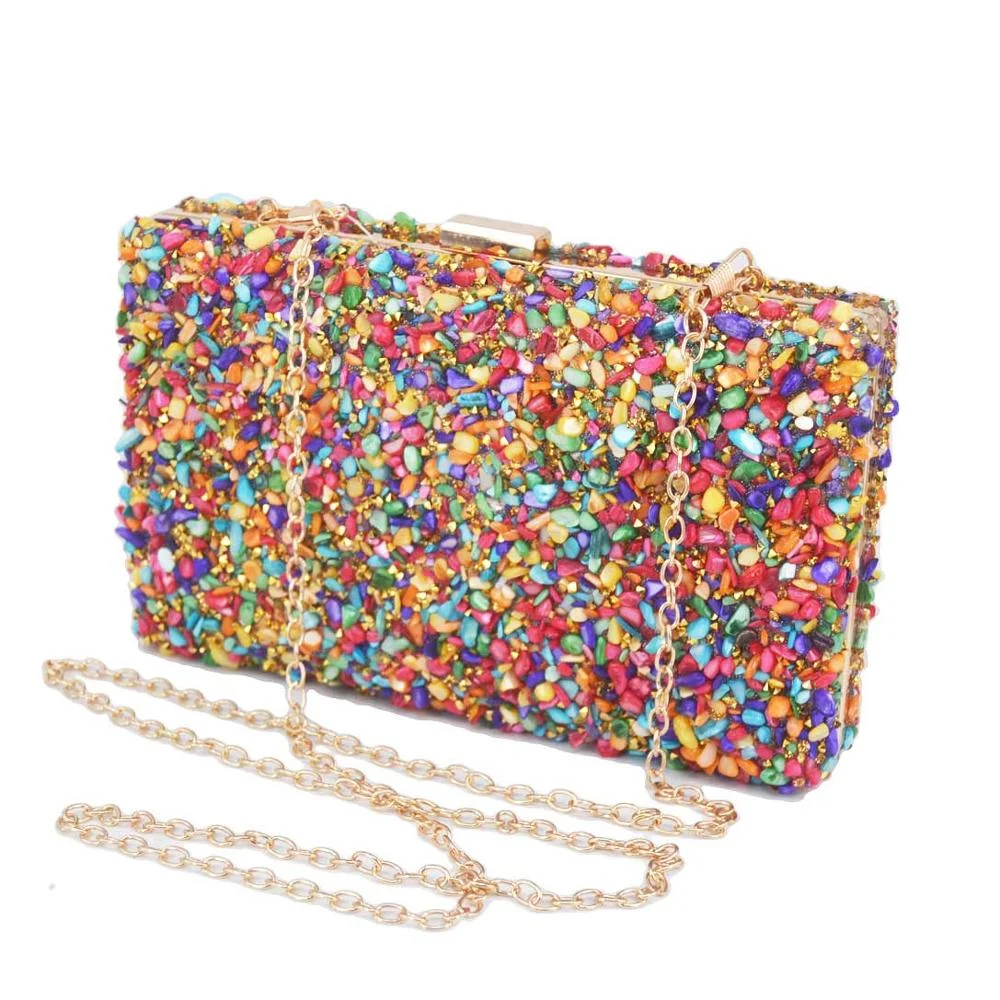 Newest Multicolor stones Clutch Bags Women Party Purse Evening Bags for Women Luxury Bridal Handbags Dropshipping