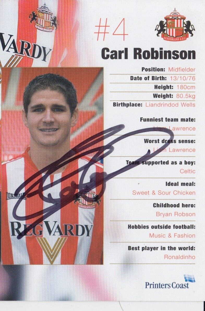 CARL ROBINSON HAND SIGNED SUNDERLAND CLUB CARD FOOTBALL AUTOGRAPH