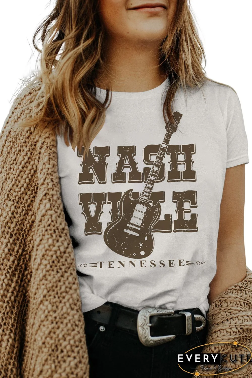 White NASHVILLE Country Music Theme Graphic Tee