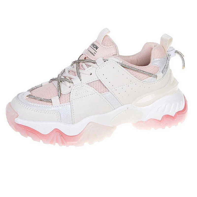 Fashion Mesh Chunky Sneakers Casual Shoes Women Sneakers Comfortable Thick Sole White Flats Platform Sneakers Round Toe Lace Up