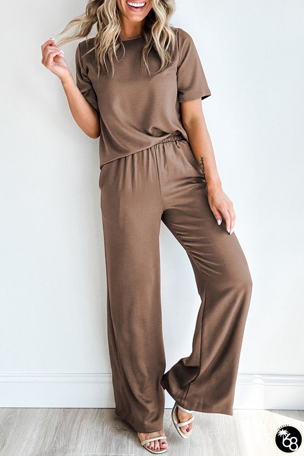 Solid Color T Shirt 2pcs Wide Leg Pants Set | 168DEAL