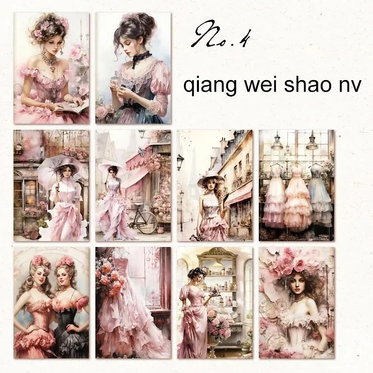 Journalsay 30 Sheets Flower Girl Series Vintage Character Collage Memo Pad Material Paper