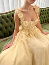 Pale Yellow 3D Floral Ball Gown A Line Sweetheart Bodice Corset Prom Dress Tulle Princess Floor Length Evening Robe Party Special Occasion