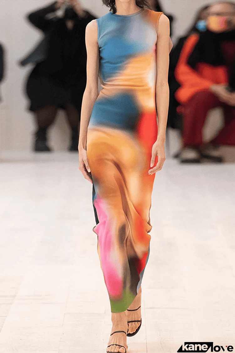 Sexy Tie Dye Printing O Neck A Line Dresses(6 Colors)