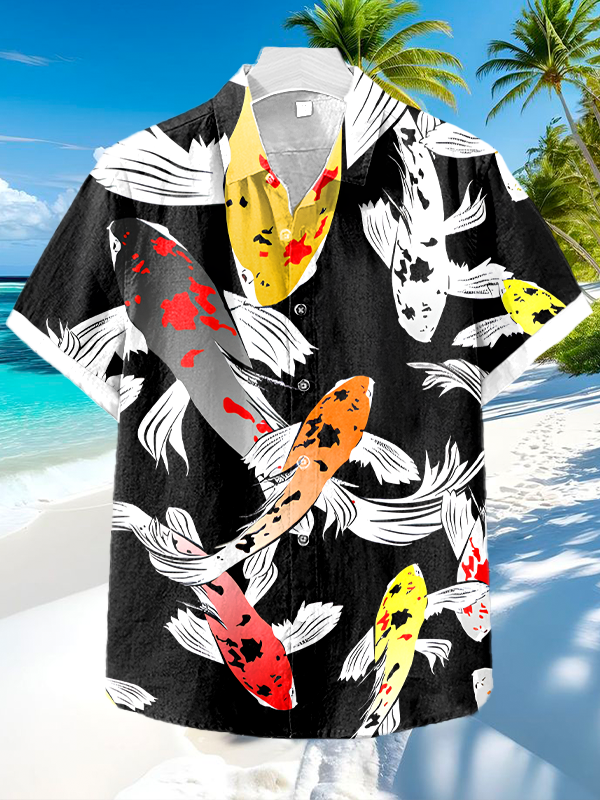 Men's Fish School Art Print Short Sleeve Shirt