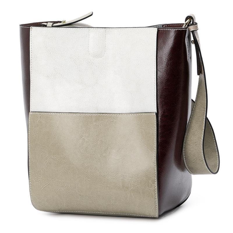 Oil wax contrast stitched cowhide portable One Shoulder Messenger Bag