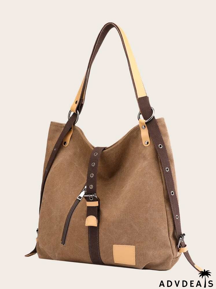 Buckle Decor Shoulder Tote Bag