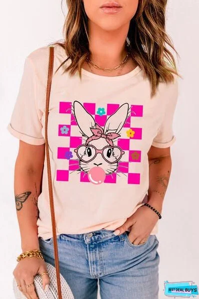 Rabbit Round Neck Short Sleeve T-Shirt