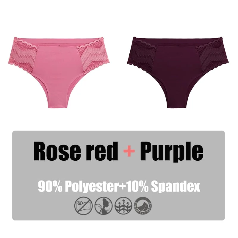 2PCS/Set Women Panties Lace Underwear Briefs Seamless Panties Sexy Lingerie for Female Intimates Underpants Floral Lace Pantys