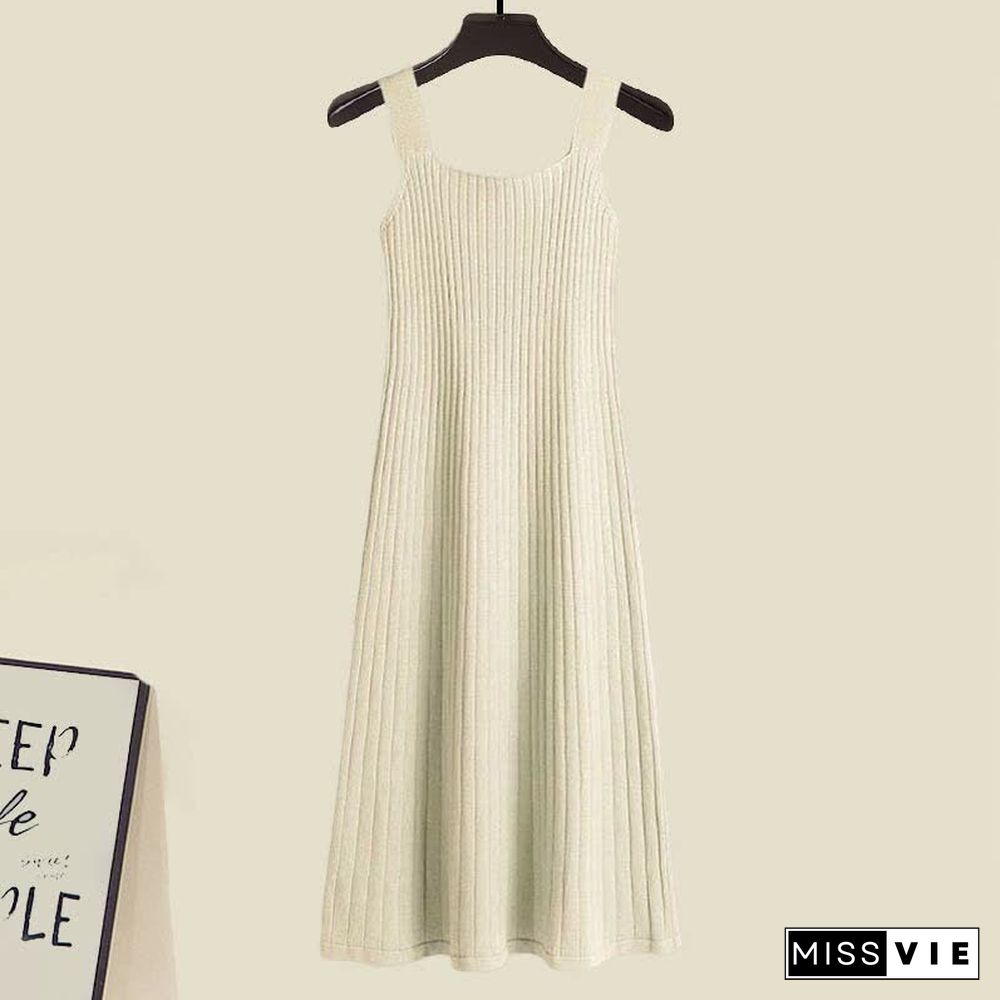 Rhombus Print Cardigan Sweater Slip Dress Two Pieces