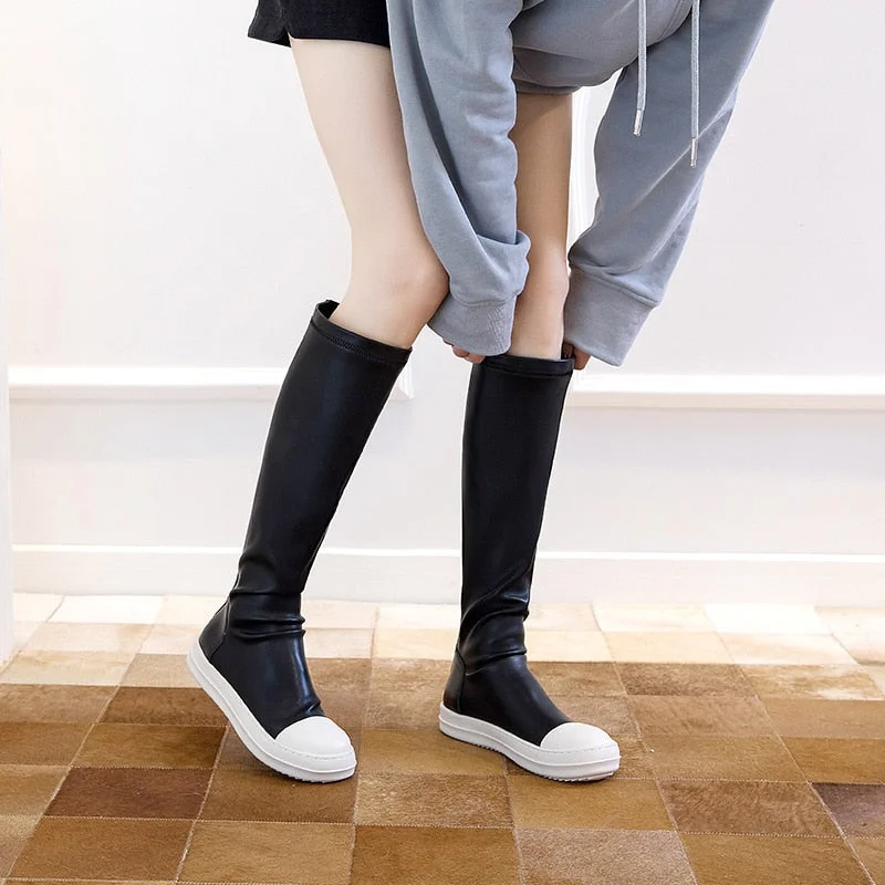 Comemore Women's Over-the-knee Boots 2021 New Girls Women Knee High Boot Leather Elastic Microfiber Flat Casual Platform Shoes