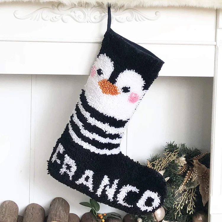 Name DIY Penguin Christmas Stocking Latch Hook Kits for Beginners veirousa