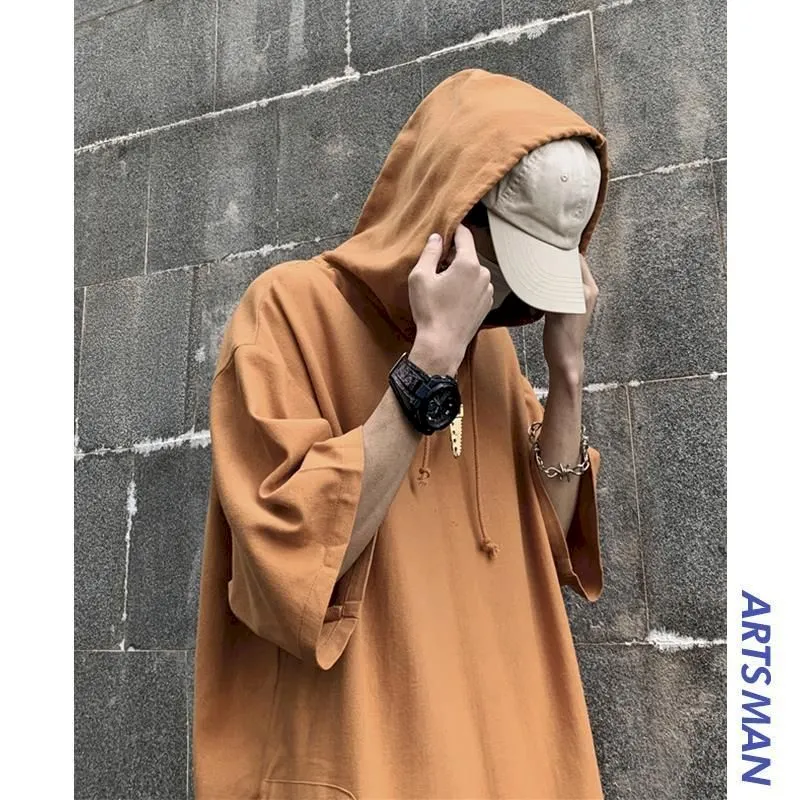 Punk Overized Tshirt Women T Shirt Men Summer/autumn Hooded Short-sleeved T-shirt Men Trendy Men's Korean Students Loose Hooded