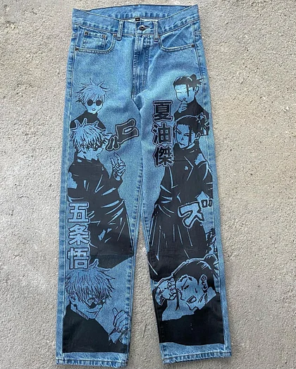 Imaginarygam senior jeans Harajuku Anime Graphic wide leg jeans Streetwear Y2K Jeans for Men Women new Japanese Style High Waist Jeans Wide Trouser Pants