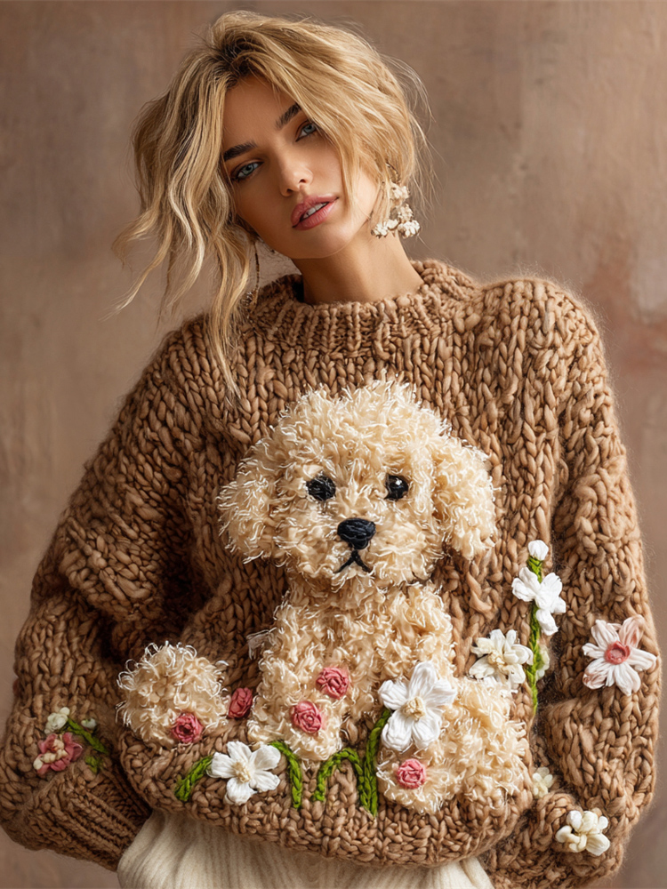 Plush Puppy Women's Chunky Knit Twist Crew Neck Sweater