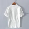 Chemise en lin à col en V et manches courtes pour hommes