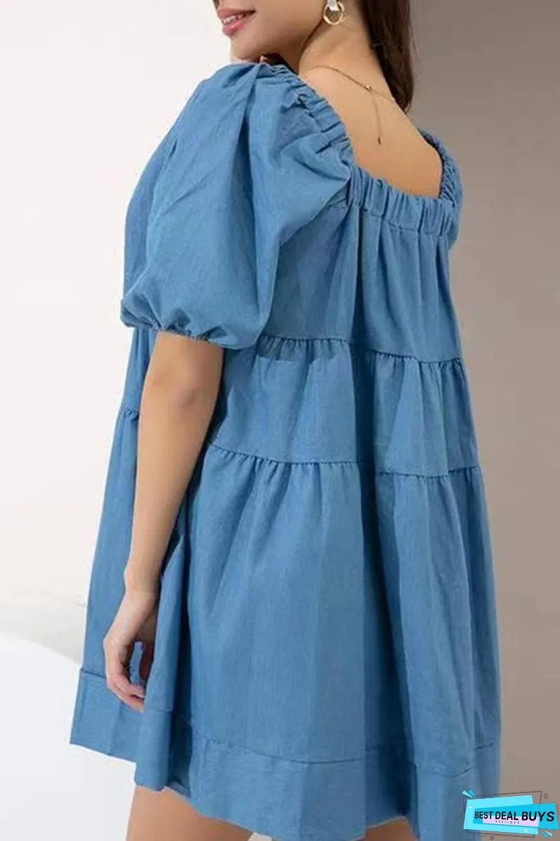 Fashion Casual Solid Split Joint Square Collar Princess Dresses