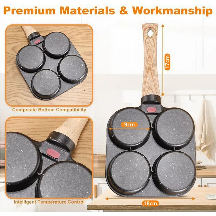 ​🏆Hot Sale⚡🍳Non-stick Egg Frying Pan, 4 Holes Skillet With Handle🍳 