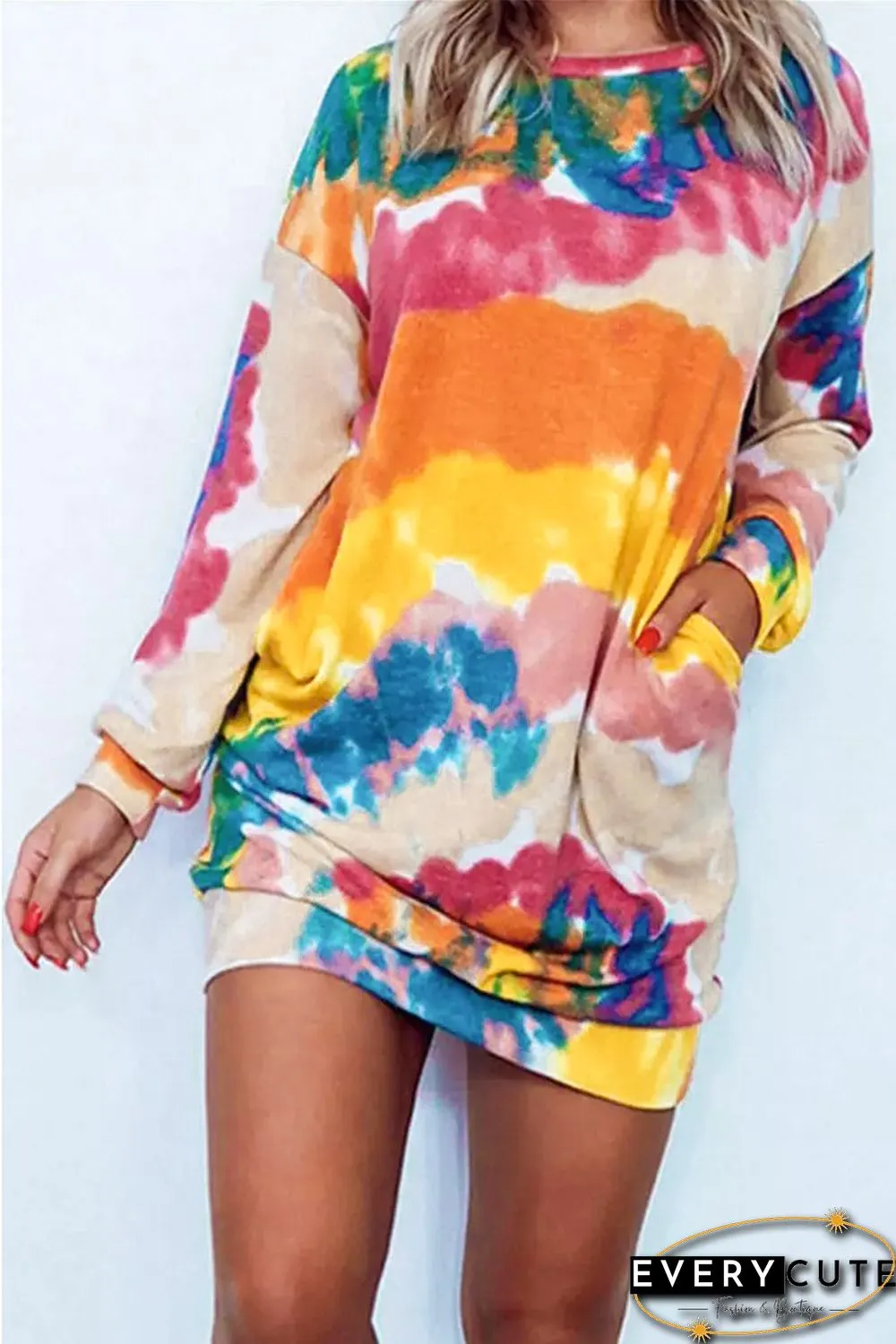 Multicolor Tie Dye Pocketed T Shirt Mini Dress
