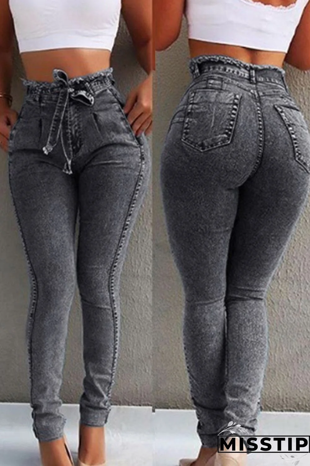 Grey Fashion Casual High Waist Skinny Jeans