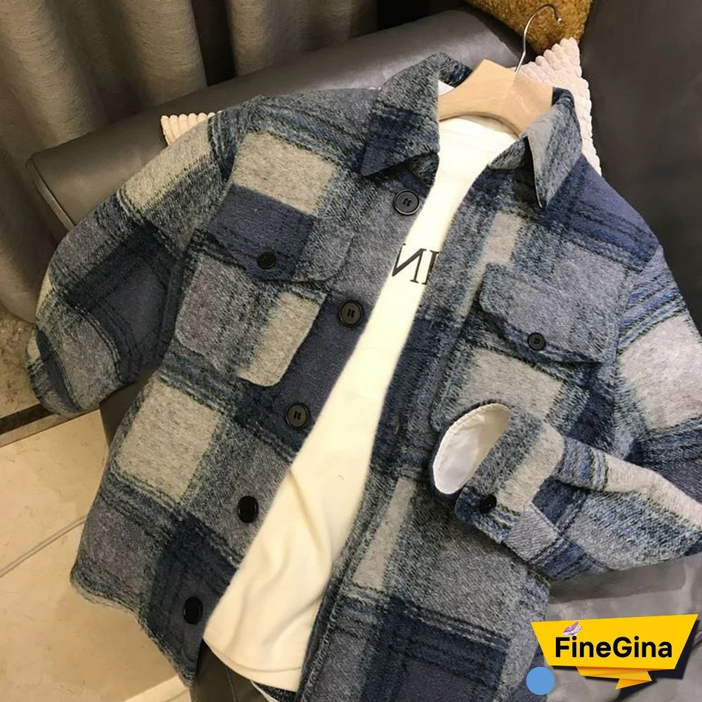 Dyed Pocket Overshirt Check Wool Blend Shirt Jacket