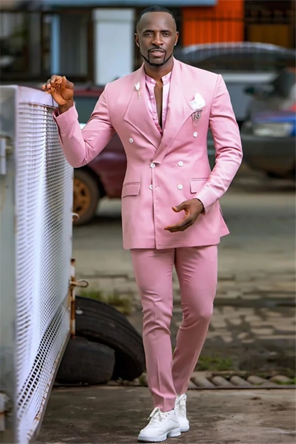 Daisda Fashion High Quality Party Bespoke Prom Suit Hot Pink With Double Breasted 