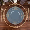 10 Pack | 10" Round Plastic Dinner Plates in Vintage Dusty Blue, Gold Leaf Embossed Baroque Disposable Plates
