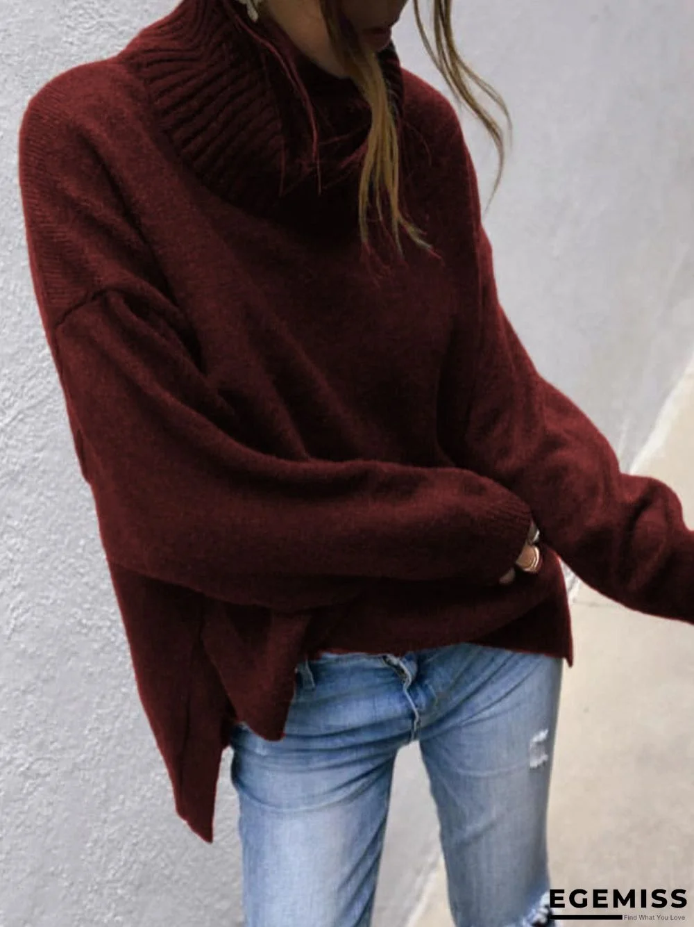 Black-Brown Turtleneck Casual Solid plus size Sweater | EGEMISS