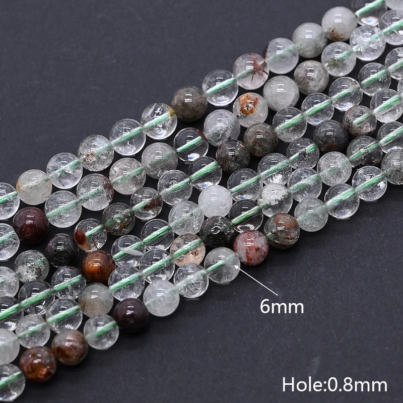 1 Strand/Package 10mm 6mm 8mm Hole Under 1mm Hole 1~1.9mm Natural Stone Green Phantom Quartz Round Simple Polished Jewelry Accessories