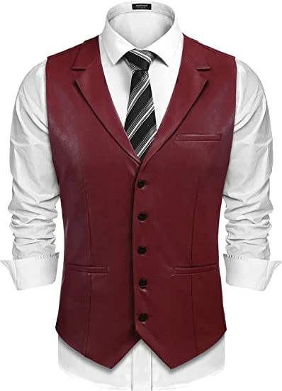 2023 Fall/Winter Autumn Men's Vest Slim PU Leather Vest Single-breasted Vest Cowboy Western Vest