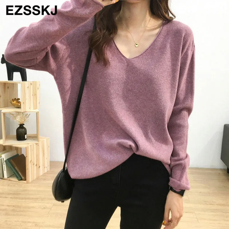2021 spring autumn new lazy knit oversize sweater women's pullover Korean loose bottoming shirt big sweater