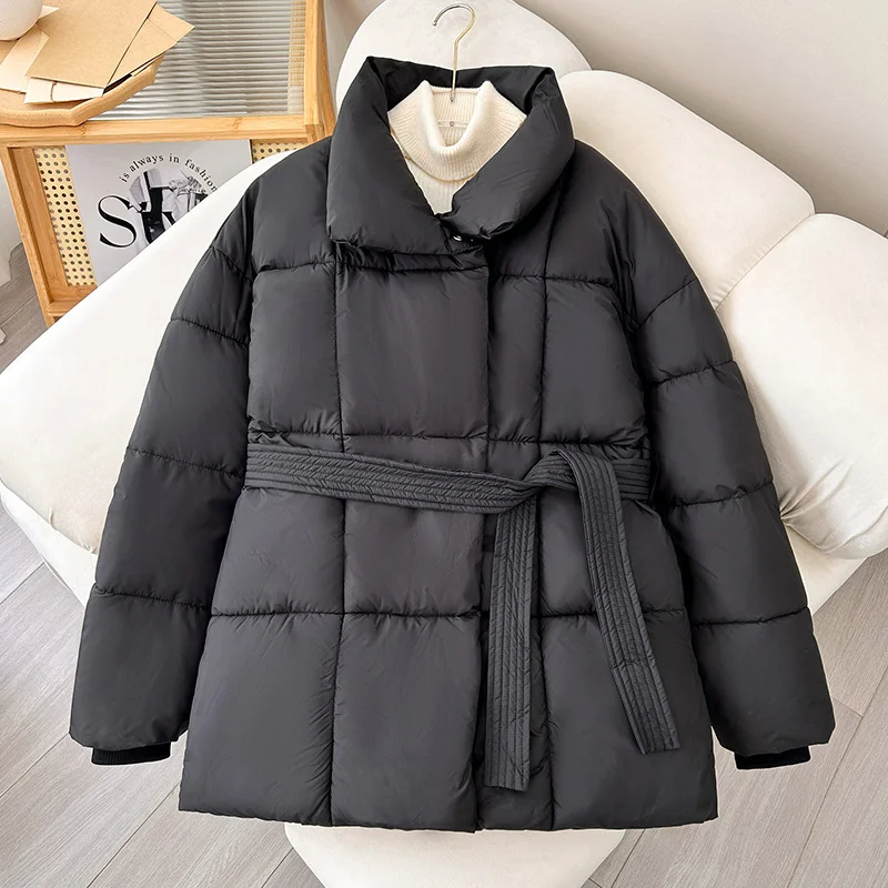 Toloer 2024 Winter New Korean Version Of The Thick Belt Cotton-Padded Clothes Women Short Waist Show Thin Cotton-Padded Clothes Small Warm Cotton-Padded Jacket-Outfit Ideas