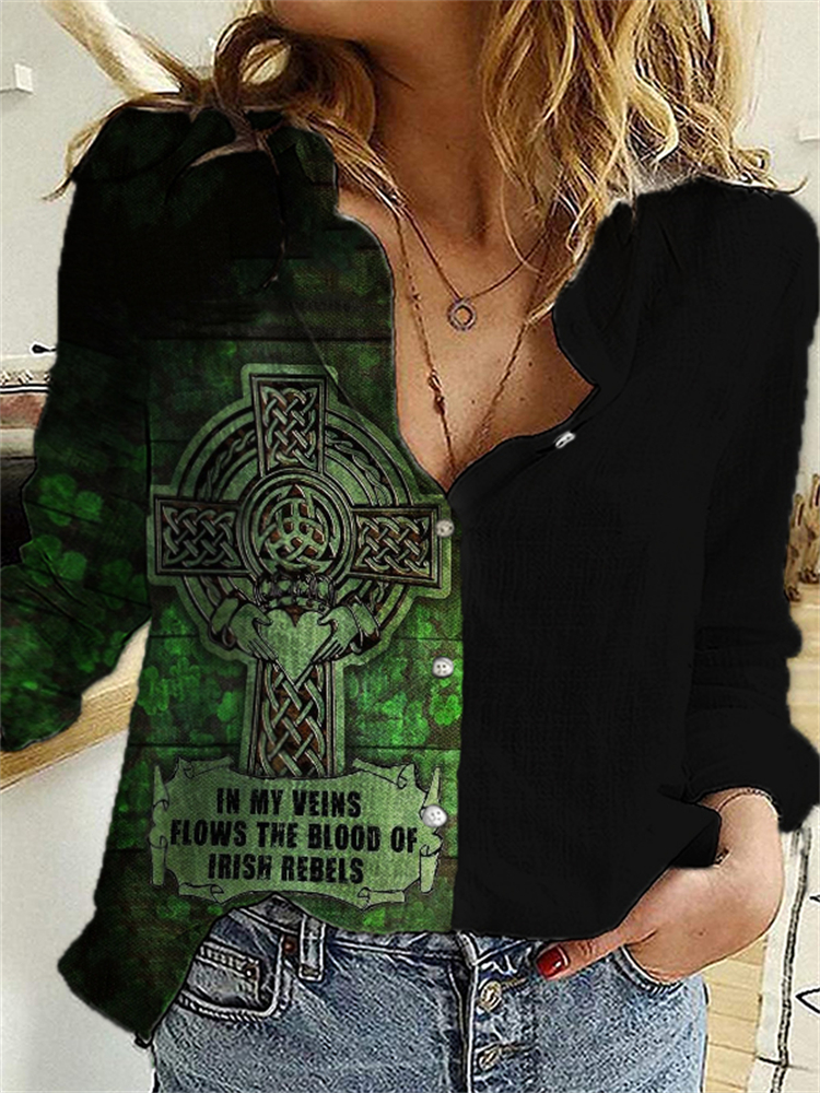 In My Veins Flows The Blood Of Irish Rebels Contrast Blouse wearshes
