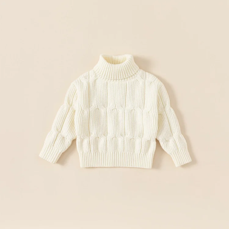 Toddler Solid Color High Collar Knitted Sweater