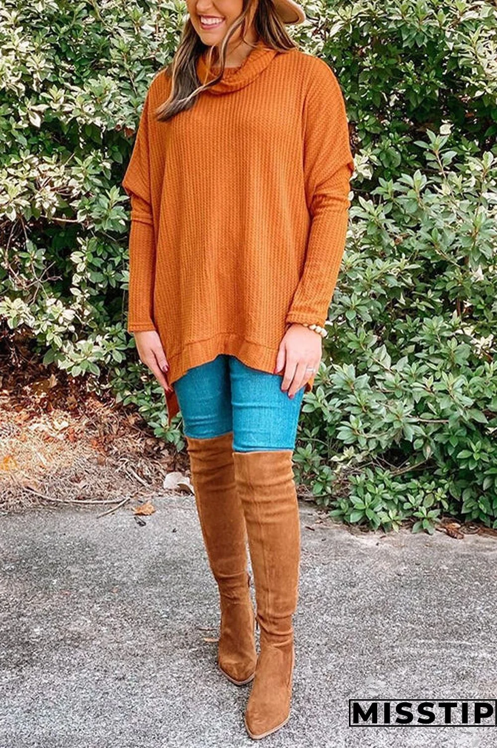 Cowl Neck Slit Sweater
