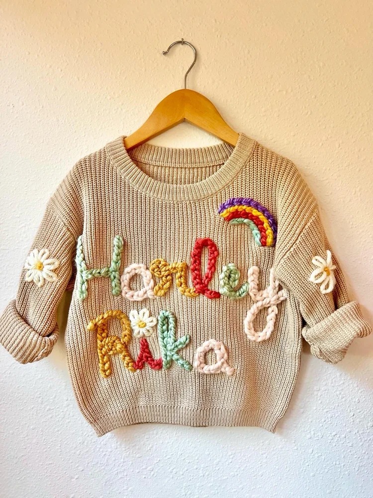 Baby Name Sweater Hand Embroidered Baby Sweater custom Baby 
