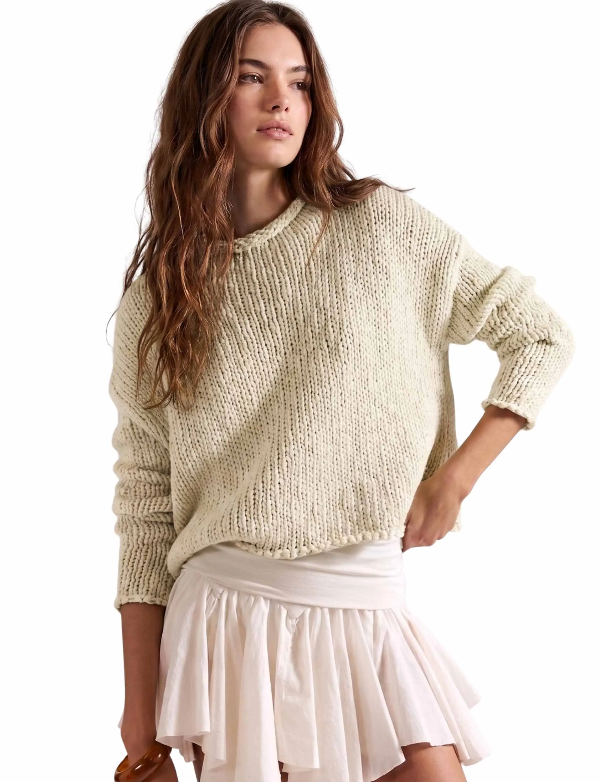 Yeokou Women's Oversized Chunky Knit Sweater Exposed Seam Pullover
