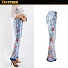 Women's Embroidery Elegant Slim Flared Jeans Long Pants 
