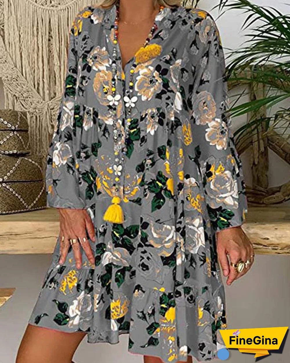 Women's Plus Size Print Mini Dress Casual Loose Dress Beach Party Dress