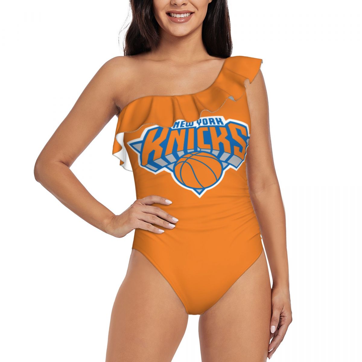New York Knicks Logo Tummy Control One Shoulder Swimsuits