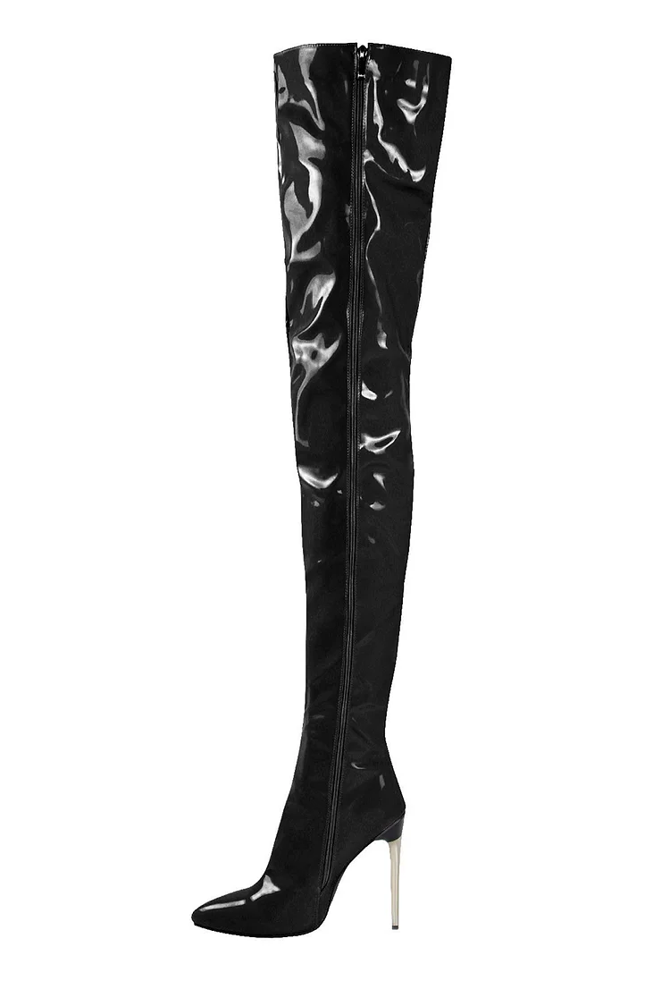 Gothic Black Party Over The Knee Patent PU Leather Pointed Toe Boots