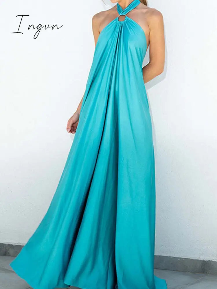 Ingvn - Summer Women Sexy Off Shoulder Beach Long Dress Casual Tie-Up Bandage Party Fashion Halter