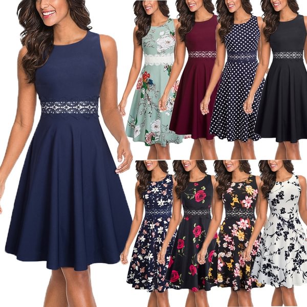 Vintage Elegant Embroidery Floral Lace Patchwork vestidos A-Line Pinup Business Women Party Flare Swing Dress - Shop Trendy Women's Clothing | LoverChic